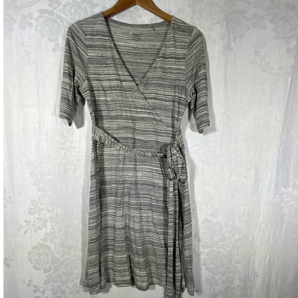 Toad & Co Faux Wrap Dress Med Gray Jersey Knit Knee Length Imogene Organic
